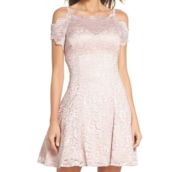 NWT Morgan & Co. Cold Shoulder Glitter Lace Fit & Flare Dress [‎ SZ 3 / 4 ] - Picture 5 of 7